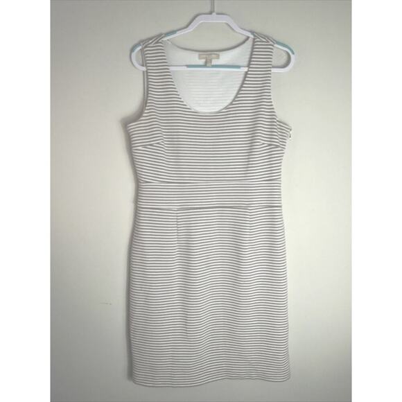 Banana Republic Tan and White Striped Sheath Dress size 14 - Picture 1 of 10